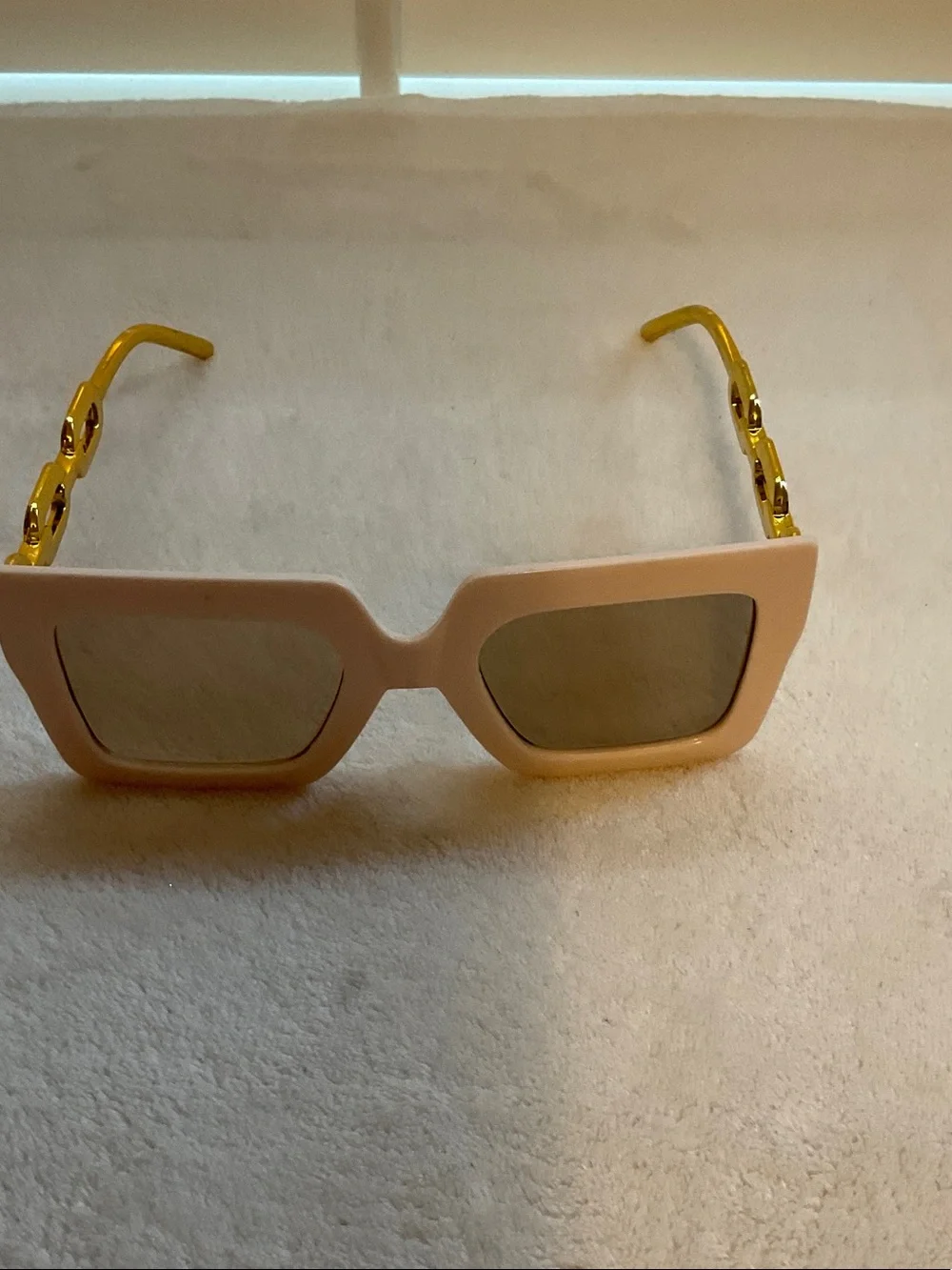 Peach Square Sunglasses with Gold Accent Temples